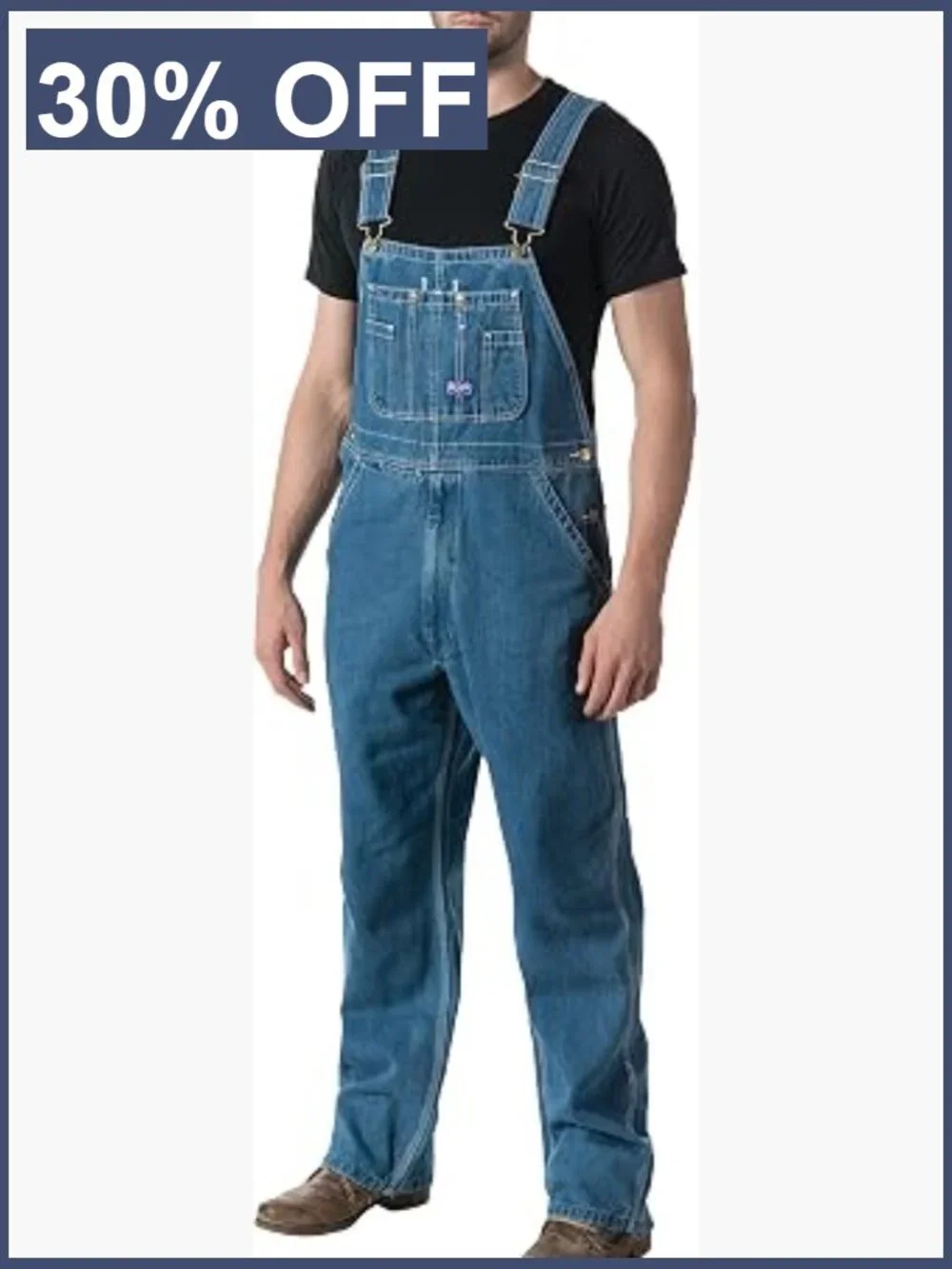 Men's Stonewashed Bib Overall 100% Cotton Work Coveralls Adjustable Straps